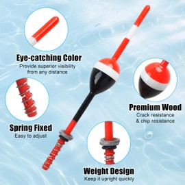 OROOTL Fishing Bobbers Floats Kit, 8pcs Wood Slip Bobbers Spring Fishing Floats and Bobbers Weighted Bobbers for Fishing Crappie Catfish Trout Panfish Walleye