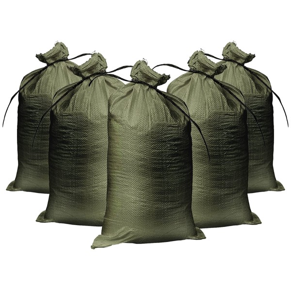 Empty Sandbags Military Green with Ties (Bundle of 100) 14" x 26" - Woven Polypropylene Sand Bags, Extra Heavy Duty Sandbags for Flooding, Sand Bags Flood Protection
