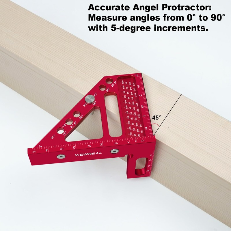 ViewReal Premium Carpenter Square Hole Scribing Ruler Woodworking Square 22.5-90