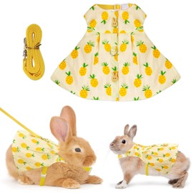 Habbiful Rabbit Harness and Leash Set for Outdoor Training Camping Walking Escape Proof White and Yellow Pineapple Breathable Bunny Clothes Bunny Outfits for Rabbits Small Pet Supplies, S