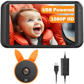 Babyvue USB Baby Car Camera Plug-Play, 4.5" 1080P Easy Setup Backseat Camera with Flexible 360 Rotation, Clear Picture Rear Facing Car Seat Baby Monitor