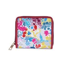 Pinaken Handcraft Vegan Leather Top Zip Fancy Wallet For Women - Floral Crane Canvas Printed Design
