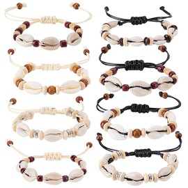 AHANDMAKER 8Pcs Shell Ankle Bracelets, 8 Styles Adjustable Natural Seashells Ankle Jewelry Hawaiian Beach Seashell Bracelet Boho Shell Foot Chain for Women
