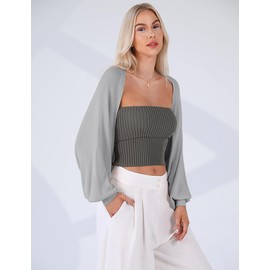 Totatuit Bolero Women's Festive Short Cardigan Elegant Open Front Shrugs Long Sleeve Lightweight Jacket Knitted Bolero Jacket Shoulder Jacket for Dresses, lightgrey, XXL