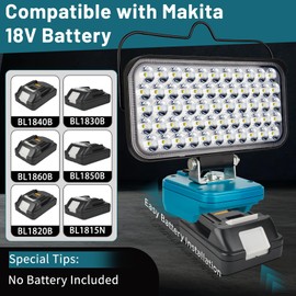 Cordless LED Work Light for Makita 18v Battery, Portable Flood Lights 120W Spotlight Compact Lighting 10600LM with Type C & USB Fast Charging for Camping, Hiking, Fishing,Power Failure,Workshop