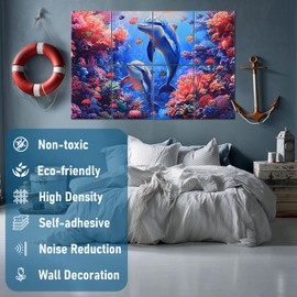 Atawlege 8 Pack Acoustic Panels,48"X32" Soundproof Wall Panels, Self Adhesive Sound Absorbing Wall Art,Decorative Sound Dampening Panels, Art Acoustic Treatment for Studio, Bedroom, Office(Dolphin)