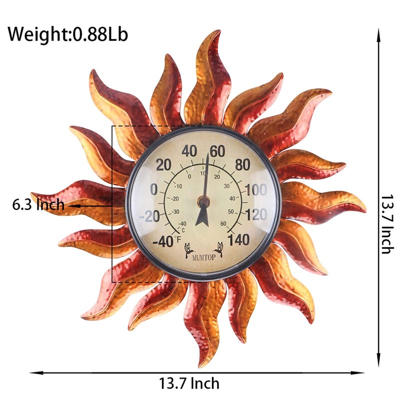 MUMTOP 13.7" Indoor Outdoor Thermometer, Large Number Wall Mounted Sun