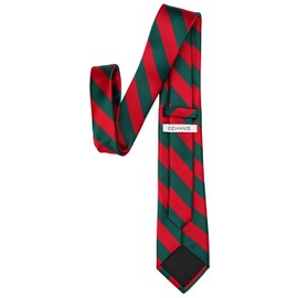 ZENXUS Striped Ties for Men, Crimson Red and Hunter Green Christmas Stripe Necktie