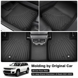 Powerty Floor Mats for 2021-2025 2026 Jeep Grand Cherokee L 6 Seats Accessories All Weather Floor Liner 3D TPE 3rd Row Floor Mat Heavy-Duty Floor Liners