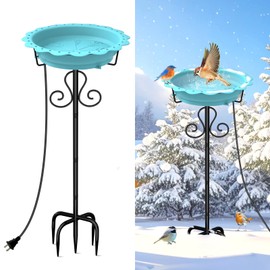 Webuys Heated Bird Baths for Outdoors, 100W Heated Birdbath Bowl for Outdoors for Winter with 5-Prong Metal Base Thermostat Control, Heated Bird Bath for Outside Winter Garden Patio Yard Lawn (Blue)