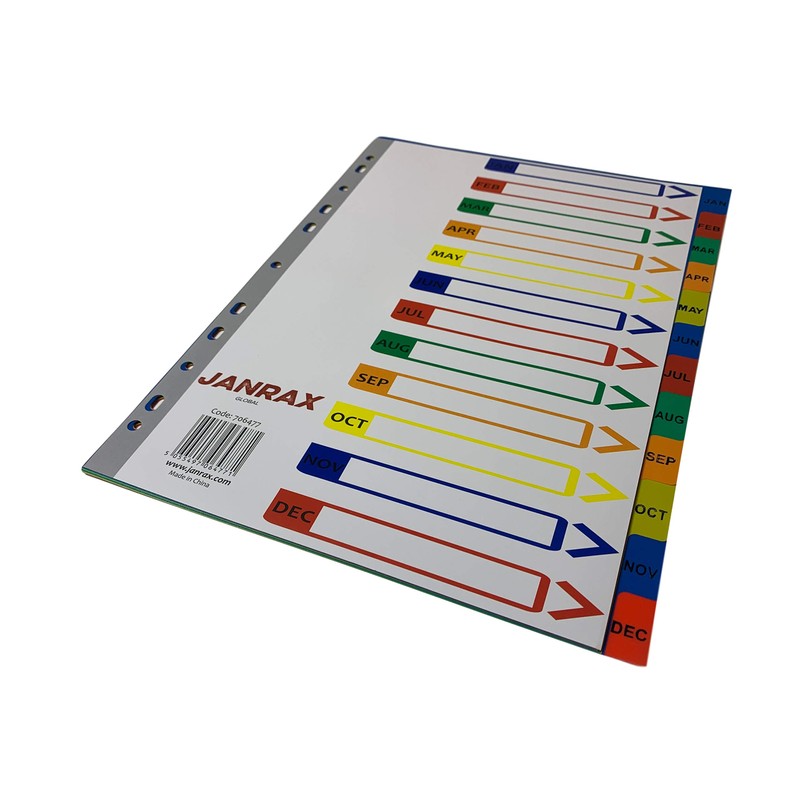A4 Jan - Dec Month Polypropylene Dividers with Index Cover