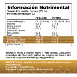 Citrato de Potasio 518 mg (200 mg de Potasio Elemental) - Uno al día - 200 Cápsulas - S&V - Sin Gluten y Sin OMG.