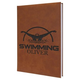 Handcrafted Swimming Keepsakes - Custom Name Engraving for Gifts: Elegant Leather Journal for Pool and Beach Memories