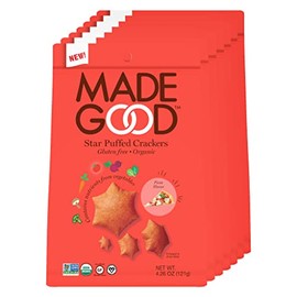 Made Good Pizza Star Puffed Crackers, Gluten Free and USDA Organic 6 Bags (4.26 oz Each); Contain Nutrients of One Full Serving of Vegetables, Nut and Allergen Free Snacks