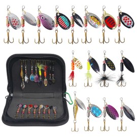 Fishing Lures Hard Metal Spinner Baits Kit, Colorful Feather Casting Spinner Lures Bass Lures Trout Lures with Carry Bag