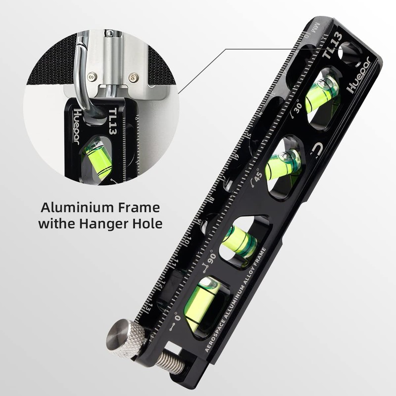 Huepar Magnetic Torpedo Level, Conduit Level with 4 Vials, 6.2