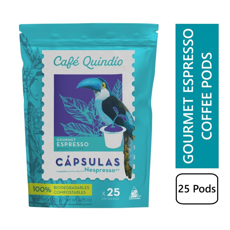 Cafe Quindio Compostable Coffee Pods, compatible with Nespresso Original machines