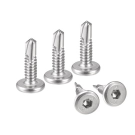 uxcell Hex Socket Self Tapping Screws, #10 x 3/4" 410 Stainless Steel Sheet Metal Flat Head Drilling Screw 100pcs, Silver