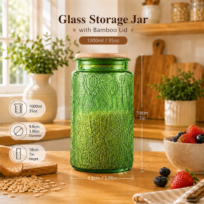 Custde Glass Storage Jars With Airtight Lid, 35oz Canister For