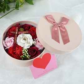 Red Fancy Soaps for Women Gift, Silk Flowers, Flower Soap Set in Gift Box Valentine's Day Gift for Her, Mother, Wife, Girlfriend, Someone Who Arranges Flowers in Wedding Birthday Anniversary