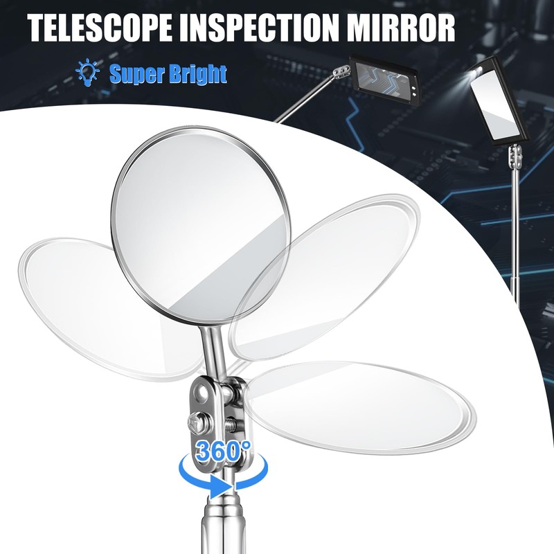 4 Pieces Telescoping Inspection Mirror Telescoping LED Lighted Flexible Inspection