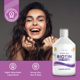 Swedish Nutra Liquid Biotin - Pack of 500ml, 33 Day Supply | Orange Flavour Biotin for Healthy Hair Clear Skin & Strong Nails | Contains Vitamin C & 100% Natural Flavour | High Absorption Rate