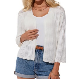 GRACE KARIN Women’s Short Sleeve Cardigan for Summer Elegant Casual Soft Open Front Cropped Cardigans White XL