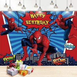 5x3FT Spider Party Birthday Backdrop, Spider Birthday Decorations Photography Backdrop, Theme Party Supplies Happy Birthday Banner, Kids Birthday Party Decorations for Boys Girls