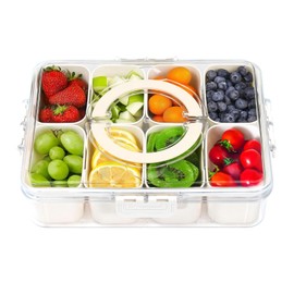 7CDXD Snack Box Container, Divided Serving Tray with Lid and Handle, Portable Snackle Box Container for Veggie, Fruit, Candy, Nuts, Travel Snack Container for Picnic, Party, Holidays(8 Compartments)