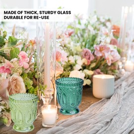 Koyal Wholesale Vintage Green Votive Candle Holders for Wedding Centerpiece Table Decorations, Glass Tea Lights Candle Holder, Bridal Shower Party Decor, Vintage Boho Green Candle Holder Set of 12