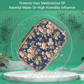 Pill Case Pill Box with Mirror Retro 2 Compartment Small Pill Case for Purse or Pocket Bronze Rectangular Pill Box or Vitamins, Fish Oil, Supplements, Pill Containe Travel Gifts（Retro Rose Floral）