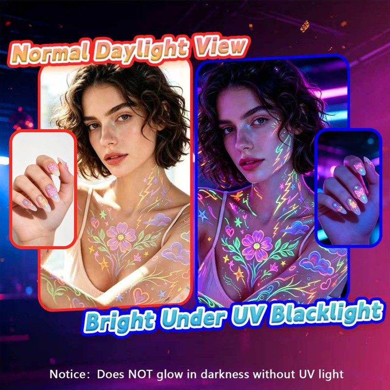 18 Colors 9Pcs Glow in the Dark Face Body Paint,Neon