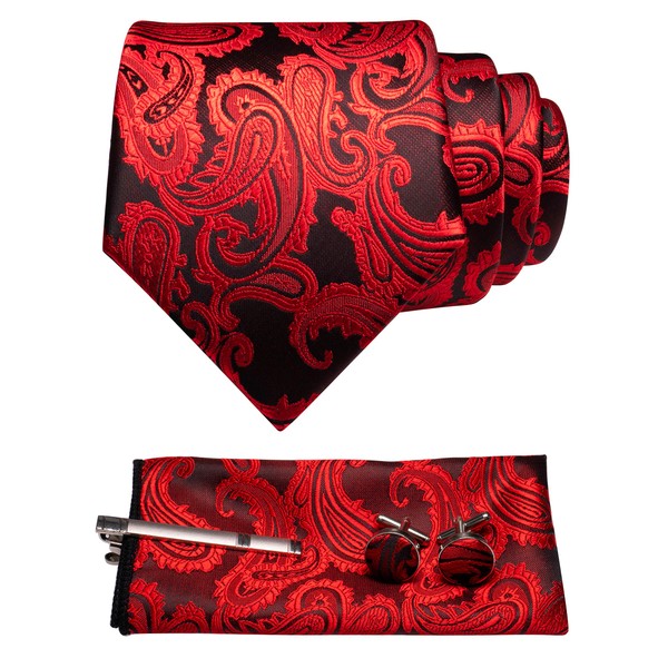JEMYGINS Men's Necktie, Paisley Pattern, Pin, Cuffs, Button, Chief, Business,