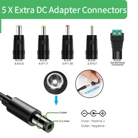 Security-01 DC 24V 1.5A Power Supply Adapter,24V 1500mA 1000mA 500mA Converter Transformer Switching Power Supply for Diffuser Humidifier,LED Strip Light,Massage Gun,5 Tips,6.6FT,UL Listed