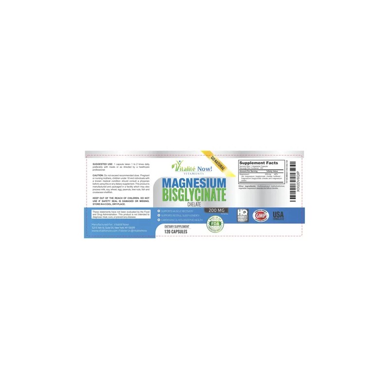 Bisglicinato De Magnesio 200 Mg 100% Quelado Máxima Absorc