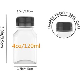 12 Pcs Plastic Juice Bottles,with Black Caps, 4 OZ (120ml) Reusable Water Bottles with Caps, Suitable for Juice, Smoothie,Party, Cafes, Milk and Homemade Beverage