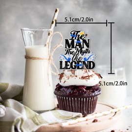 18pcs Black Glitter Men's Smoking Pipe Bow Tie Cupcake Topper The Man The Myth The Legend Theme Decor Supplies Male Daddy Father's Day Happy Birthday Party Decorations set