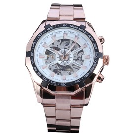Forsining Men Business Watch Mechanical Movement Analog Display Wristwatch (White   Rose Gold)