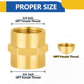 10-PACK GUOFIS Brass Pipe Fittings Coupling,3/4" NPT Female to 3/4" NPT Female, For Link Between Two Pipe or Fittings