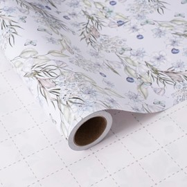 ZINTBIAL Floral Wrapping Paper Roll - Light Blue Watercolor Flowers and Butterfly Design, 17 Inches x 16.5 Feet, Gift Wrap for Wedding, Bridal Shower, Birthday, with Cut Lines on Back