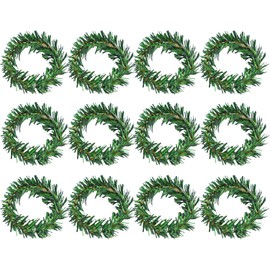 Christmas Napkin Rings Set of 12 - Small Artificial Pine Needles Wreath Christmas Napkin Holder, Holiday Christmas Napkin Rings for Banquet Table Decorations