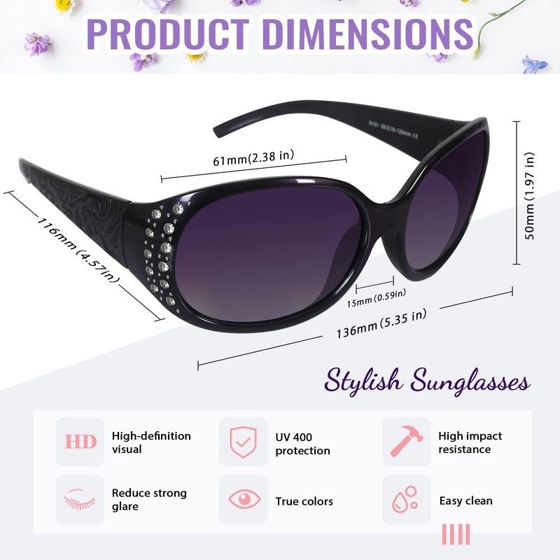 LVIOE Polarized Oversized Sunglasses for Women, Rhinestone Ladies Sunglasses with