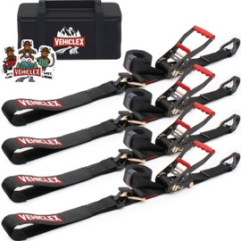 Vehiclex Combo Axle Tie Down Straps 4PK — 2"x9.5ft Integrated Heavy Duty Car Hauler Straps with Double J-Hooks for Trailers, Cars & UTVs