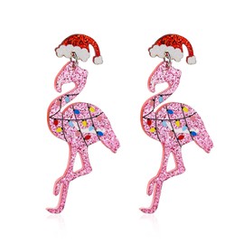 Christmas Flamingo Earrings Acrylic Cute Christmas Dangel Drop Earrings for Women-Flamingo