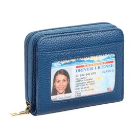 GOIACII Small Wallet for Women RFID Blocking Credit Card Holder Ladies Compact Purse Zip Around Wristlet Vegan Leather Blue