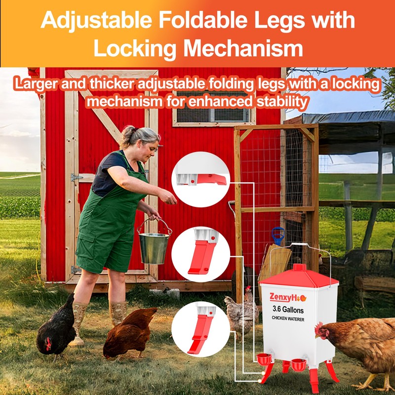 ZenxyHoC 3.6 Gal Chicken Waterer with Anti-Roost Cone, 3 Height