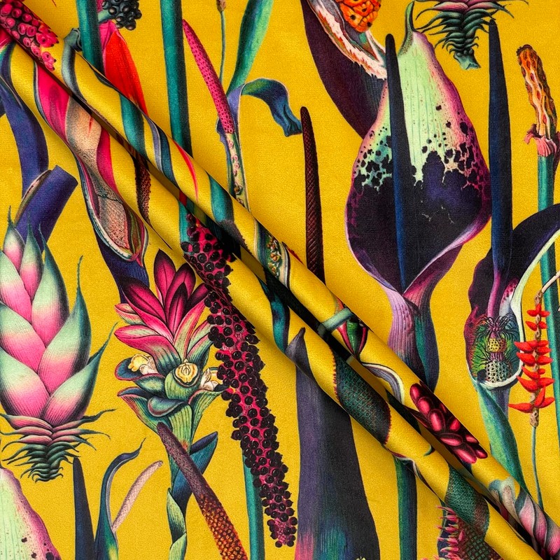 Heavy Weight Super Soft Plush Velvet Upholstery Fabric 'Botanical Ochre'