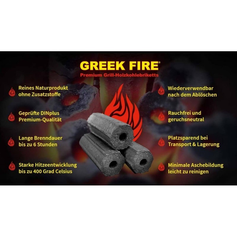 10 kg Greek Fire Profi-Holzkohlebriketts