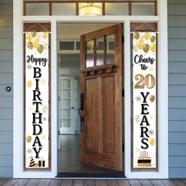 LASKYER Happy 20th Birthday Door Banner - Cheers to 20 Years Old Birthday Front Door Porch Sign Backdrop,20th Birthday Party Decorations.
