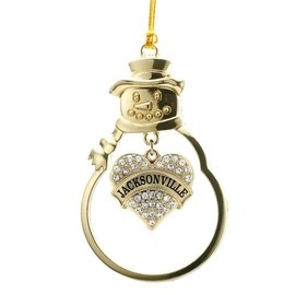 Inspired Silver - Jacksonville - Gold Christmas Ornament - Pave Heart Charm Christmas Tree Ornament with Cubic Zirconia - Snowman Hanging Decoration